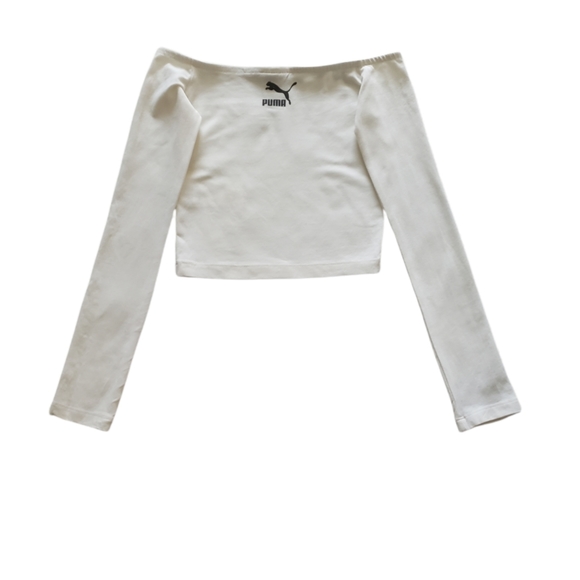 Puma ivory logo off shoulder long sleeve crop top sz XXS - Picture 5 of 5